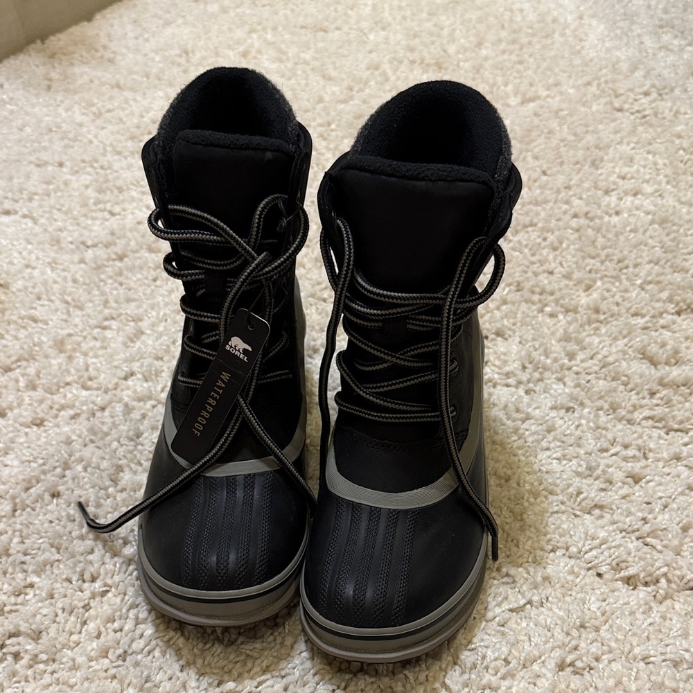 New women’s sorry waterproof boots heel rain boot gray black warm mid calf 7